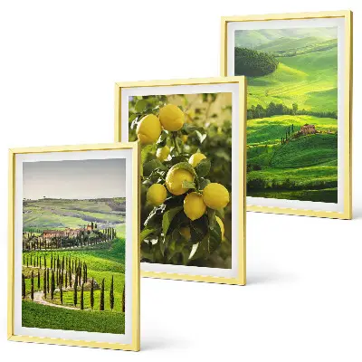 Italienische Zitrusfrüchte und Hügel 3er-Set Wandbilder mit Rahmen