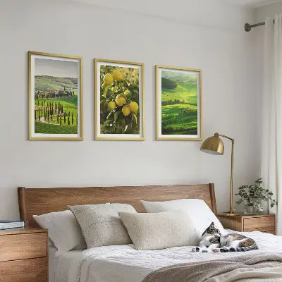 Italienische Zitrusfrüchte und Hügel 3er-Set Wandbilder mit Rahmen