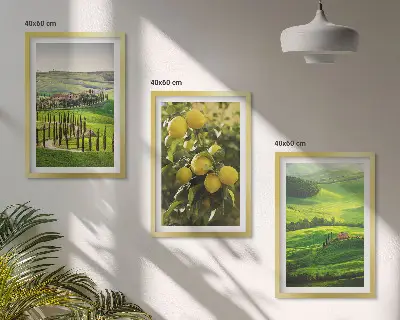 Italienische Zitrusfrüchte und Hügel 3er-Set Wandbilder mit Rahmen