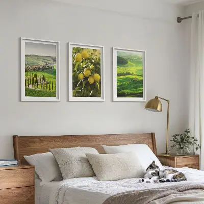 Italienische Zitrusfrüchte und Hügel 3er-Set Wandbilder mit Rahmen