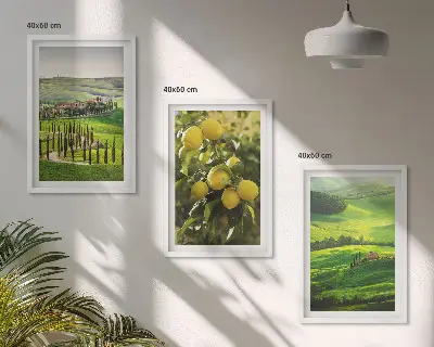 Italienische Zitrusfrüchte und Hügel 3er-Set Wandbilder mit Rahmen
