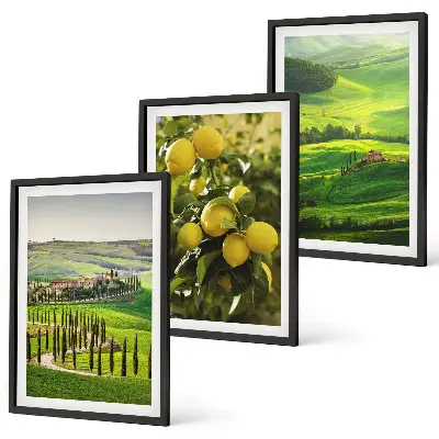 Italienische Zitrusfrüchte und Hügel 3er-Set Wandbilder mit Rahmen