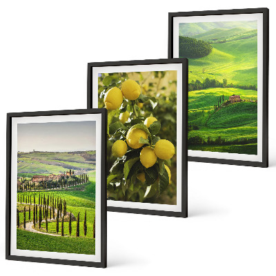 Bilder-3er-set mit rahmen Italienische Zitrusfrüchte und Hügel