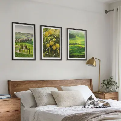 Italienische Zitrusfrüchte und Hügel 3er-Set Wandbilder mit Rahmen