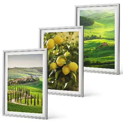 Italienische Zitrusfrüchte und Hügel 3er-Set Wandbilder mit Rahmen