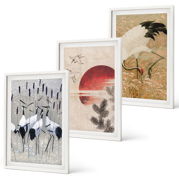 Bilder-3er-set mit rahmen Japanische Kraniche Landschaft