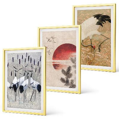 Bilder-3er-set mit rahmen Japanische Kraniche Landschaft
