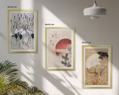 Bilder-3er-set mit rahmen Japanische Kraniche Landschaft