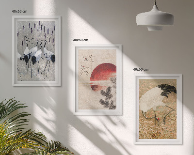 Bilder-3er-set mit rahmen Japanische Kraniche Landschaft