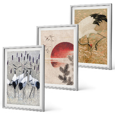 Bilder-3er-set mit rahmen Japanische Kraniche Landschaft