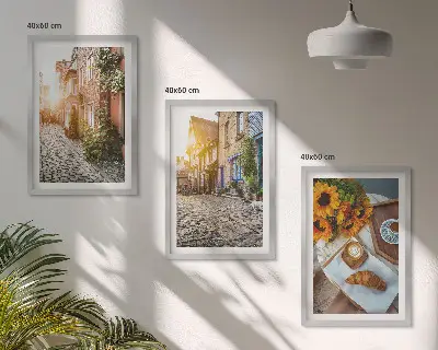 Bilderset Straßenkaffee und Sonnenblumen gerahmt