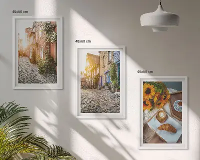 Bilderset Straßenkaffee und Sonnenblumen gerahmt