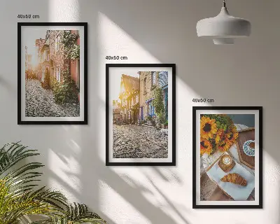 Bilderset Straßenkaffee und Sonnenblumen gerahmt