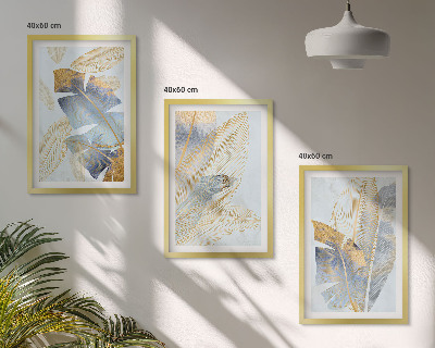 Bilder-3er-set mit rahmen Hellblau-beige Blätter