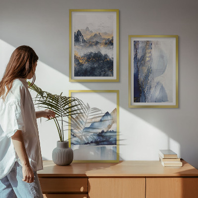 Gerahmtes bilderset Blaue und graue Berglandschaften