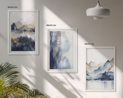 Gerahmtes bilderset Blaue und graue Berglandschaften