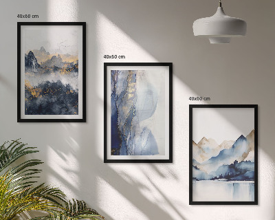 Gerahmtes bilderset Blaue und graue Berglandschaften