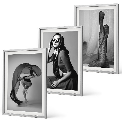 Bilder-3er-set mit rahmen Schwarz-Weiß-Porträts von Frauen