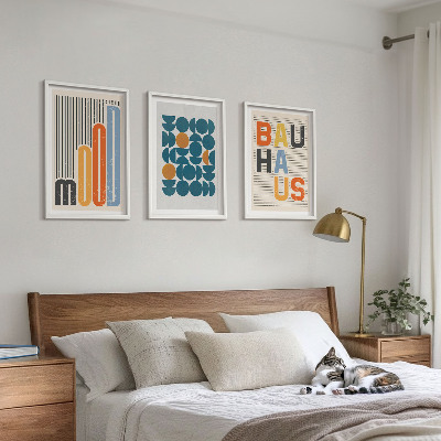 Gerahmtes bilderset Geometrische Muster im Bauhaus-Stil