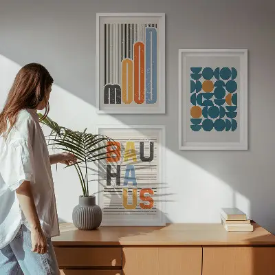 Geometrische Muster im Bauhaus-Stil gerahmtes bilderset