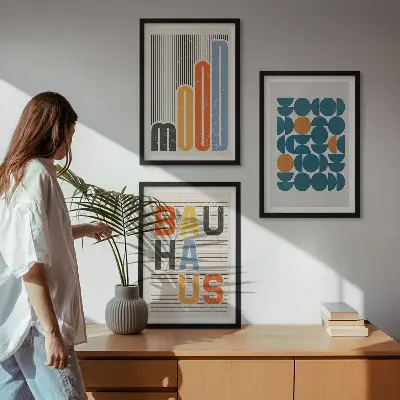 Geometrische Muster im Bauhaus-Stil gerahmtes bilderset