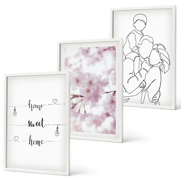 Blumenfamilie minimalistisch Bilder-3er-Set mit Rahmen