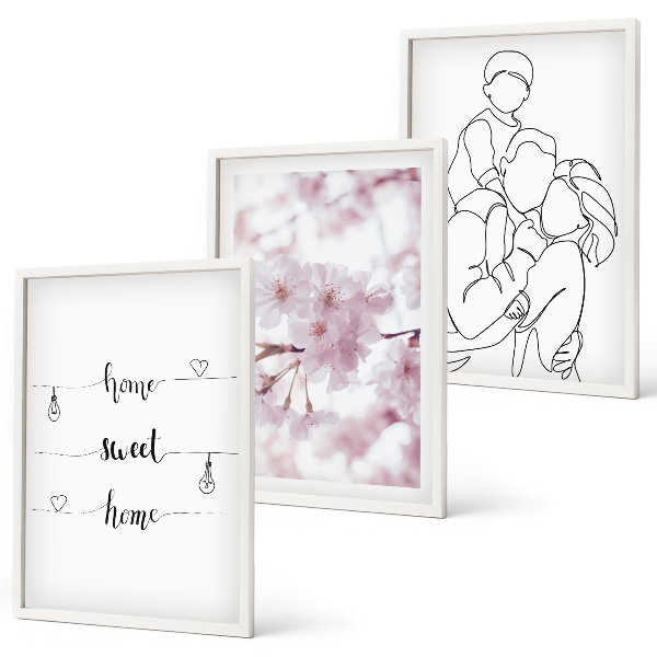 Bilder-3er-set mit rahmen Blumenfamilie minimalistisch