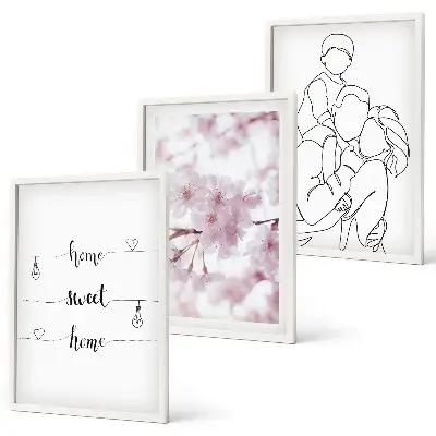 Blumenfamilie minimalistisch Bilder-3er-Set mit Rahmen
