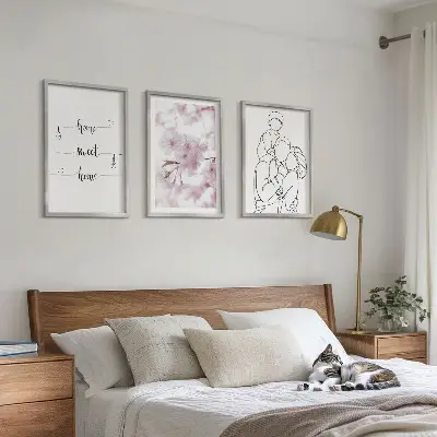 Blumenfamilie minimalistisch Bilder-3er-Set mit Rahmen