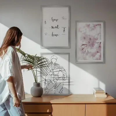 Blumenfamilie minimalistisch Bilder-3er-Set mit Rahmen