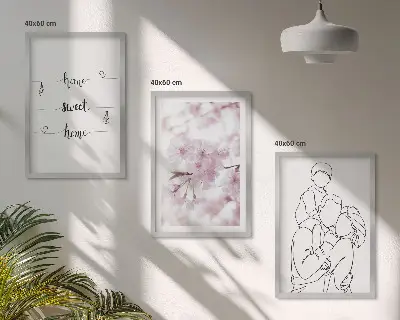 Blumenfamilie minimalistisch Bilder-3er-Set mit Rahmen