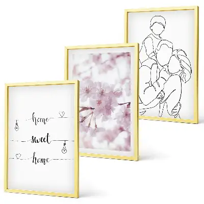 Blumenfamilie minimalistisch Bilder-3er-Set mit Rahmen