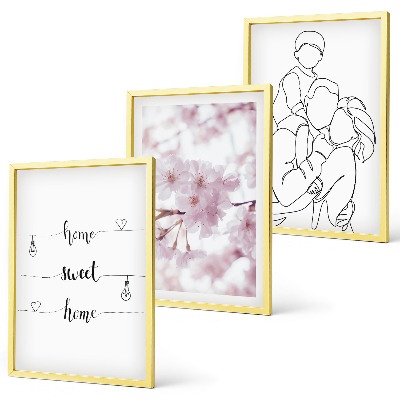 Bilder-3er-set mit rahmen Blumenfamilie minimalistisch