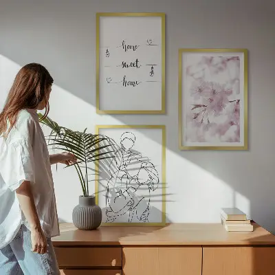 Blumenfamilie minimalistisch Bilder-3er-Set mit Rahmen