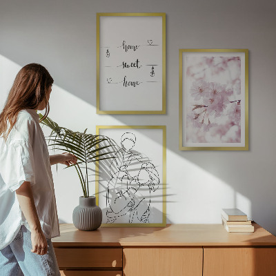 Bilder-3er-set mit rahmen Blumenfamilie minimalistisch