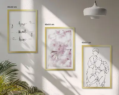 Blumenfamilie minimalistisch Bilder-3er-Set mit Rahmen