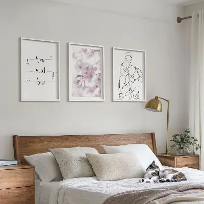 Blumenfamilie minimalistisch Bilder-3er-Set mit Rahmen