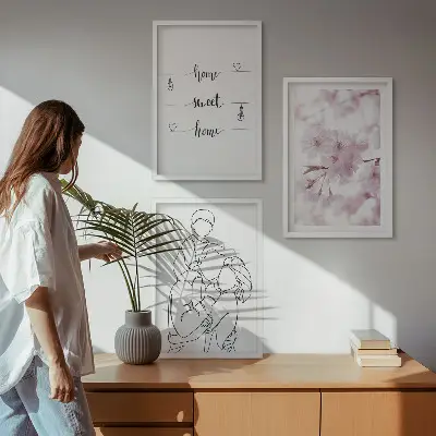 Blumenfamilie minimalistisch Bilder-3er-Set mit Rahmen