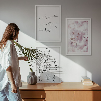 Bilder-3er-set mit rahmen Blumenfamilie minimalistisch