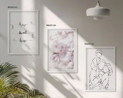 Blumenfamilie minimalistisch Bilder-3er-Set mit Rahmen