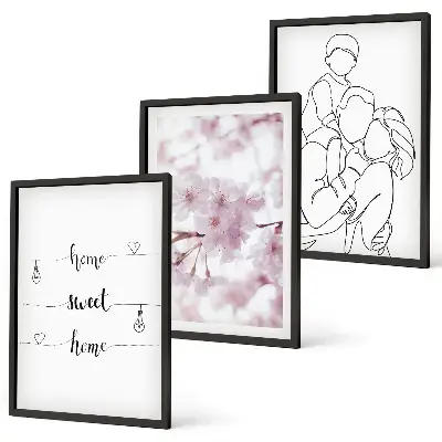 Blumenfamilie minimalistisch Bilder-3er-Set mit Rahmen