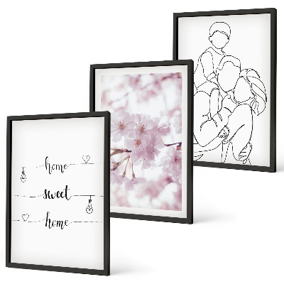 Bilder-3er-set mit rahmen Blumenfamilie minimalistisch