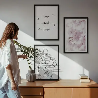 Blumenfamilie minimalistisch Bilder-3er-Set mit Rahmen
