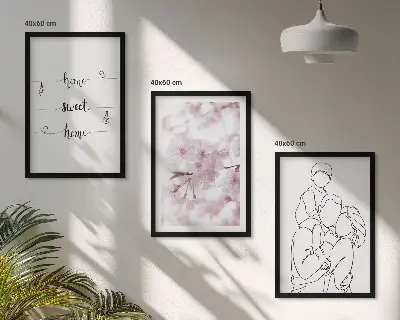 Blumenfamilie minimalistisch Bilder-3er-Set mit Rahmen