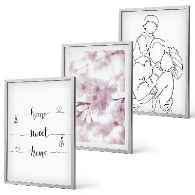 Blumenfamilie minimalistisch Bilder-3er-Set mit Rahmen