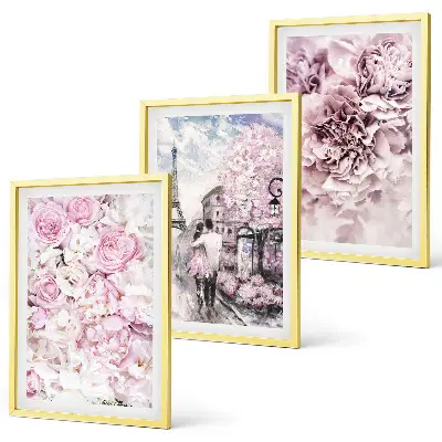 Gerahmtes Bilderset mit Blumenlandschaft in Rosatönen