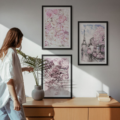 Gerahmtes bilderset Blumenlandschaft in Rosatönen