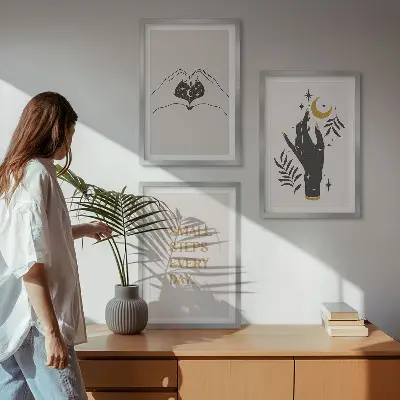 Minimalistische Boho-Illustrationen 3er-Set Bilder mit Rahmen