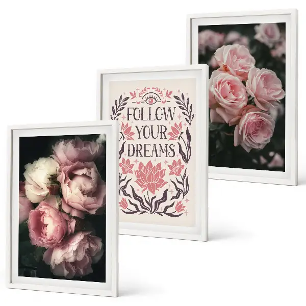 Vintage Rosenträume Inschrift 3er-Set Bilder mit Rahmen