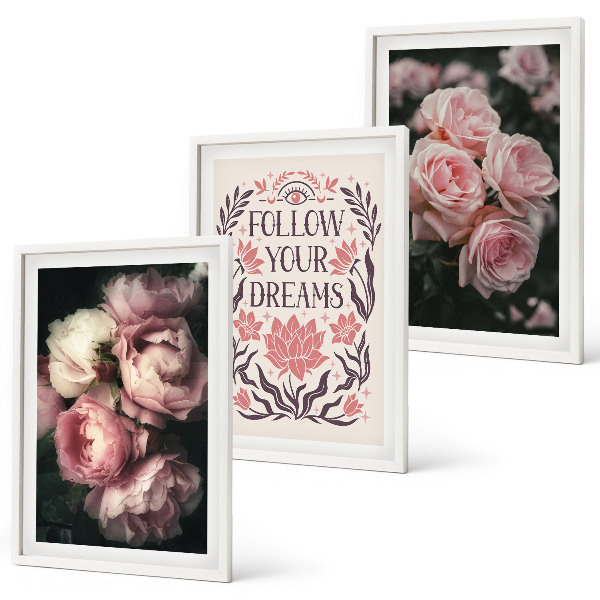 Bilder-3er-set mit rahmen Vintage-Rosenträume-Inschrift